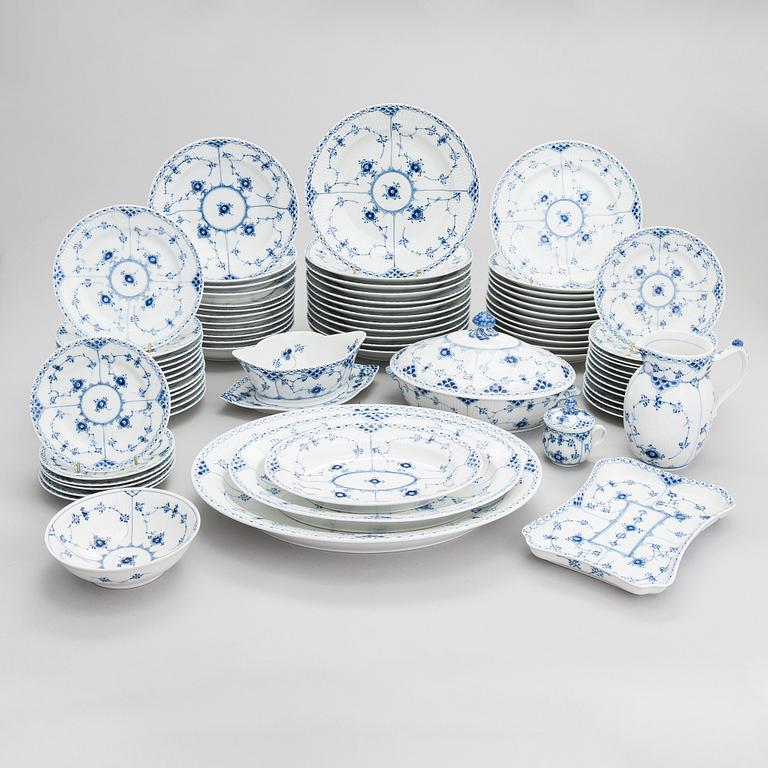 A set of 75 pieces Royal Copenhagen Blue Fluted Half-lace porcelain.