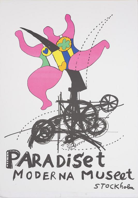 Niki de Saint Phalle & Jean Tinguely, efter. Utställningsaffisch, färgserigrafi.