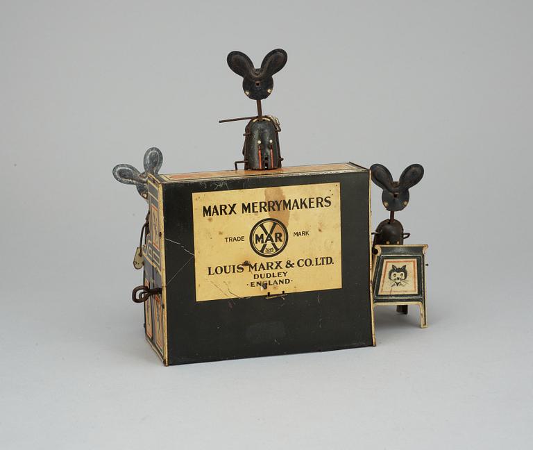 An English Marx Merrymakers mouse orchestra, 1930s.