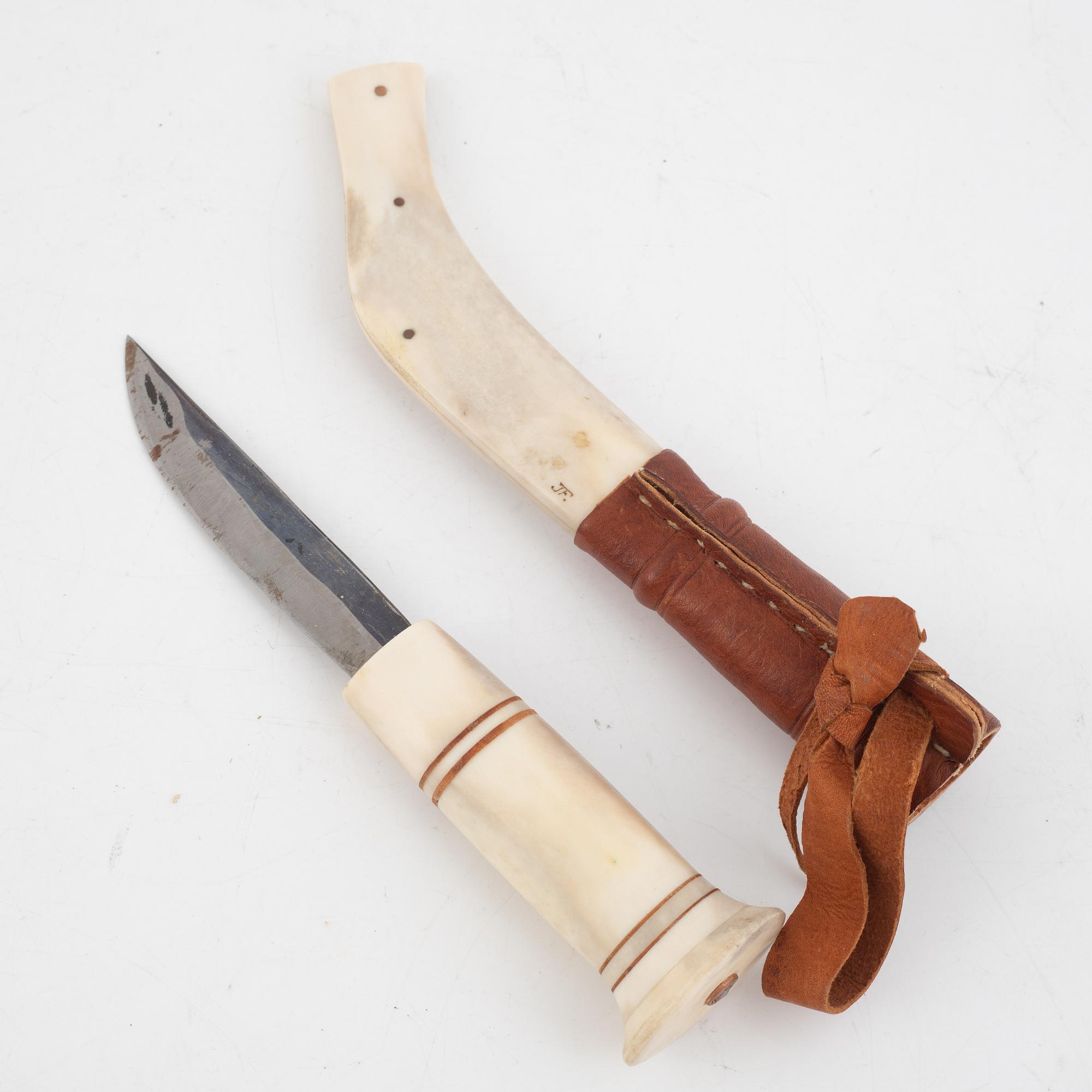 Johan Fankki, a reindeer horn knife, signed.