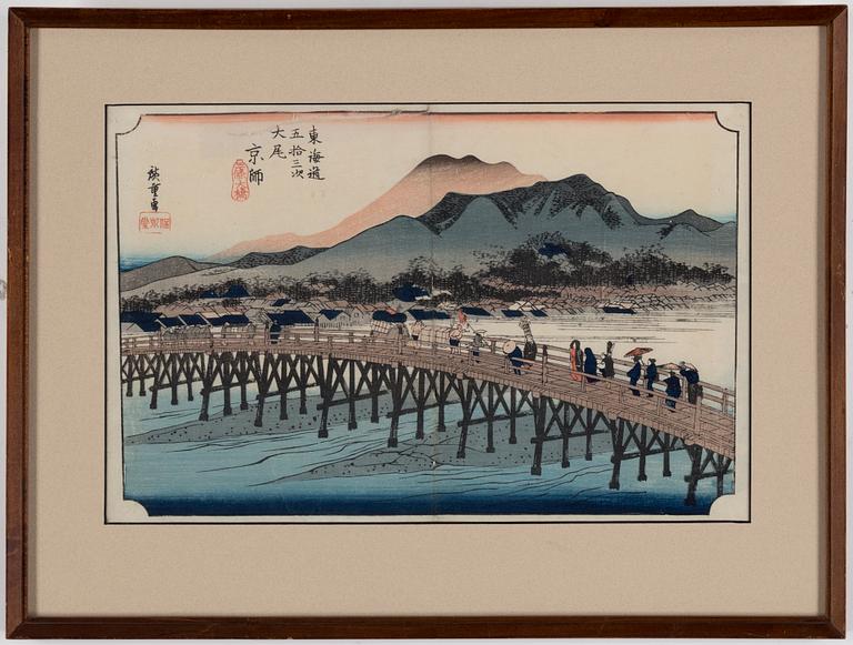ANDO UTAGAWA HIROSHIGE, six color woodblock prints, Japan, 20th century.