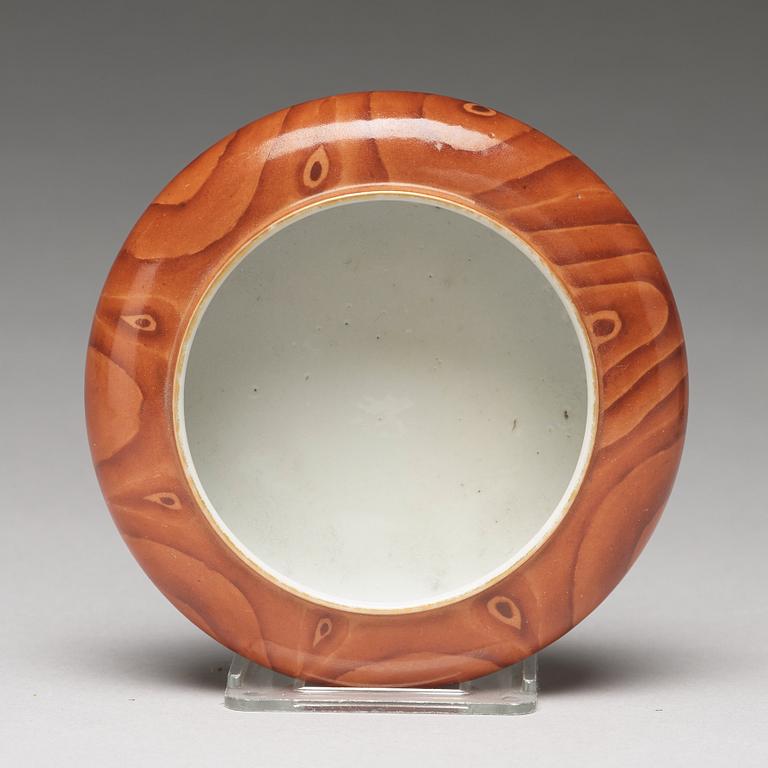 A 'faux bois' brush washer, Qing dynasty with Qianlong seal mark in gold.