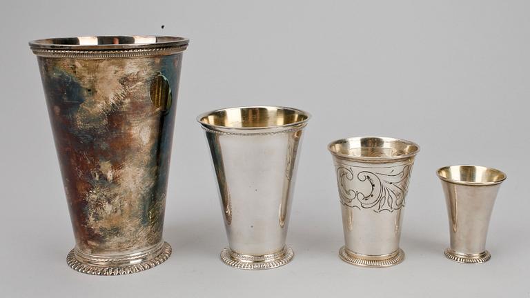 BÄGARE, 4st, silver, bl.a. CG hallberg, 1958, total vikt ca 500 g.