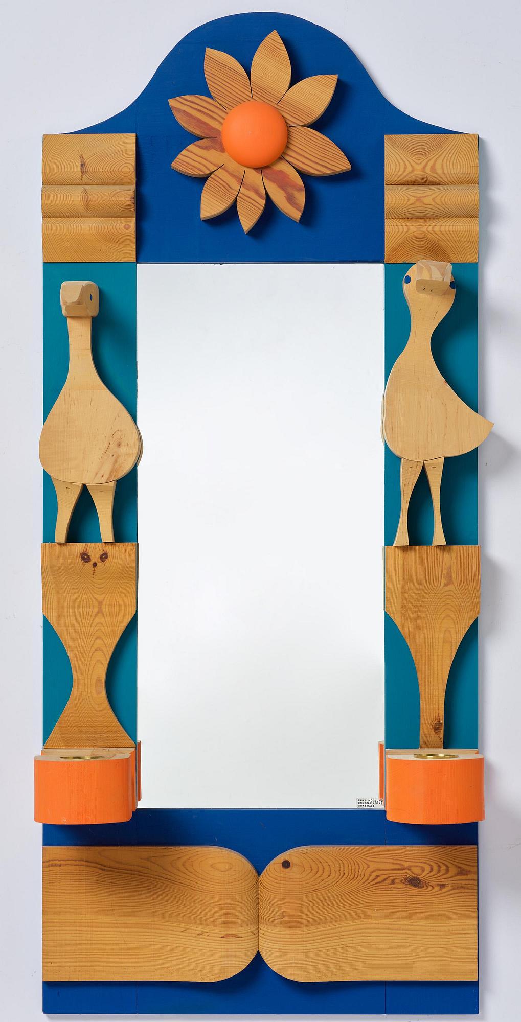 Erik Höglund, a wall mirror with two candle holders, Eriksmålaglas, Sweden, 1960s-70s.
