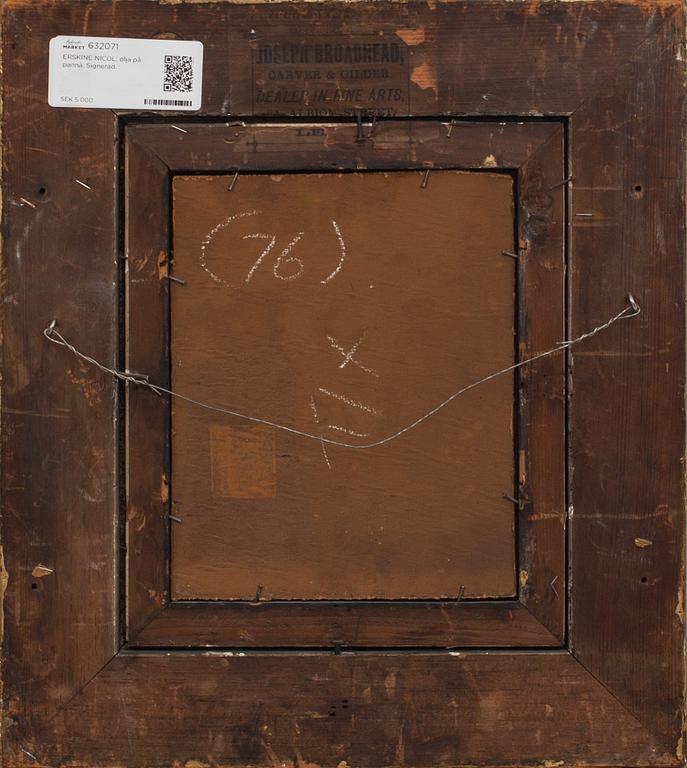 ERSKINE NICOL, olja på pannå. Signerad.