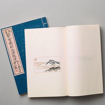 Book, two volumes with 80 woodcuts in colours, 'Beijing Rongbaozhaixinji Shijianpu', Beijing 1955.