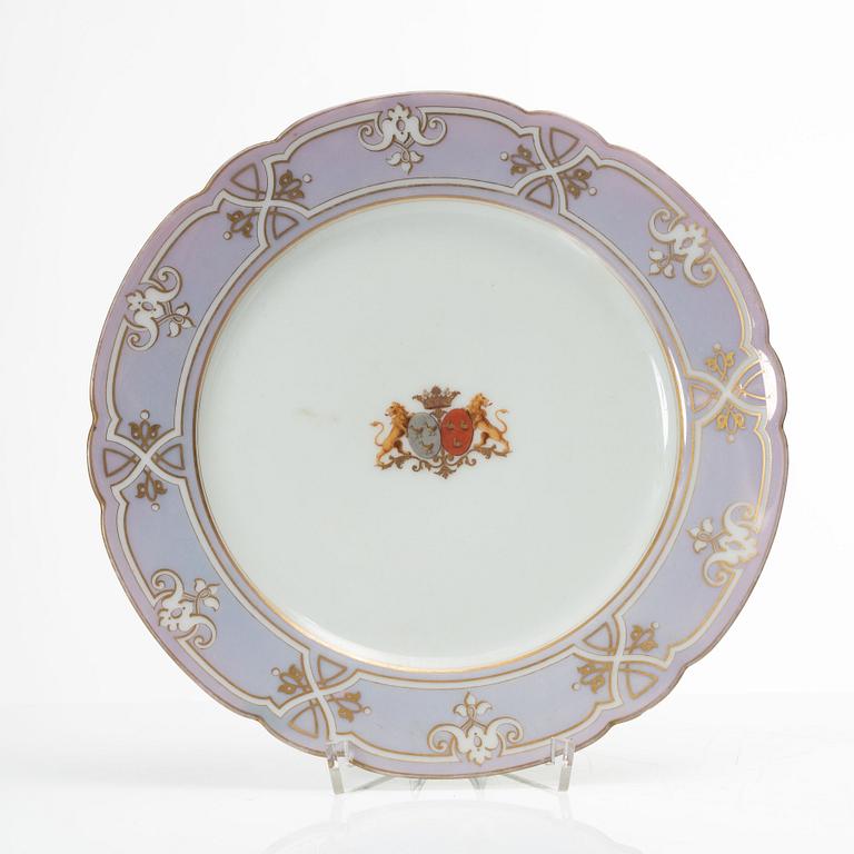 A group of three armorial dinner plates, presumably France, late 19th century.