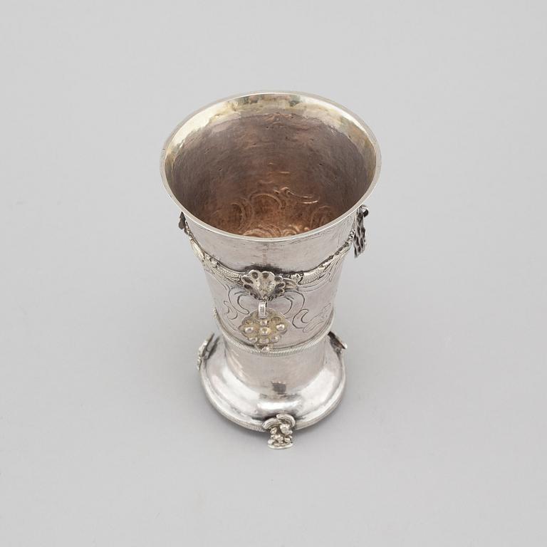 An 18th century silver goblet with no markings.