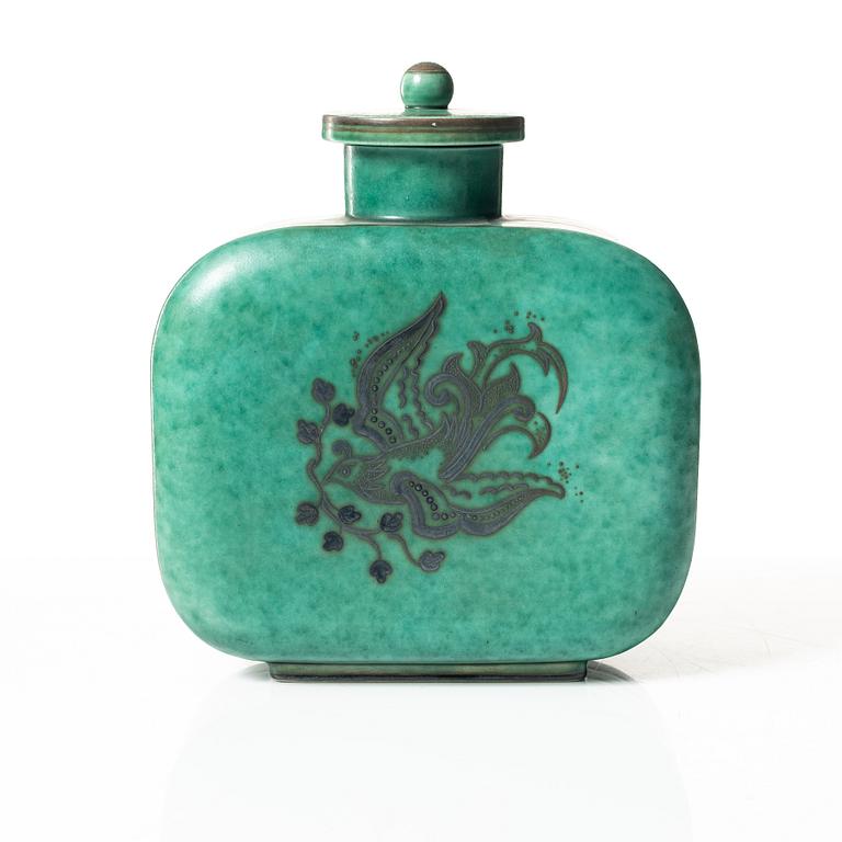 Wilhelm Kåge, an 'Argenta' lidded vase and a plate, Gustavsberg.