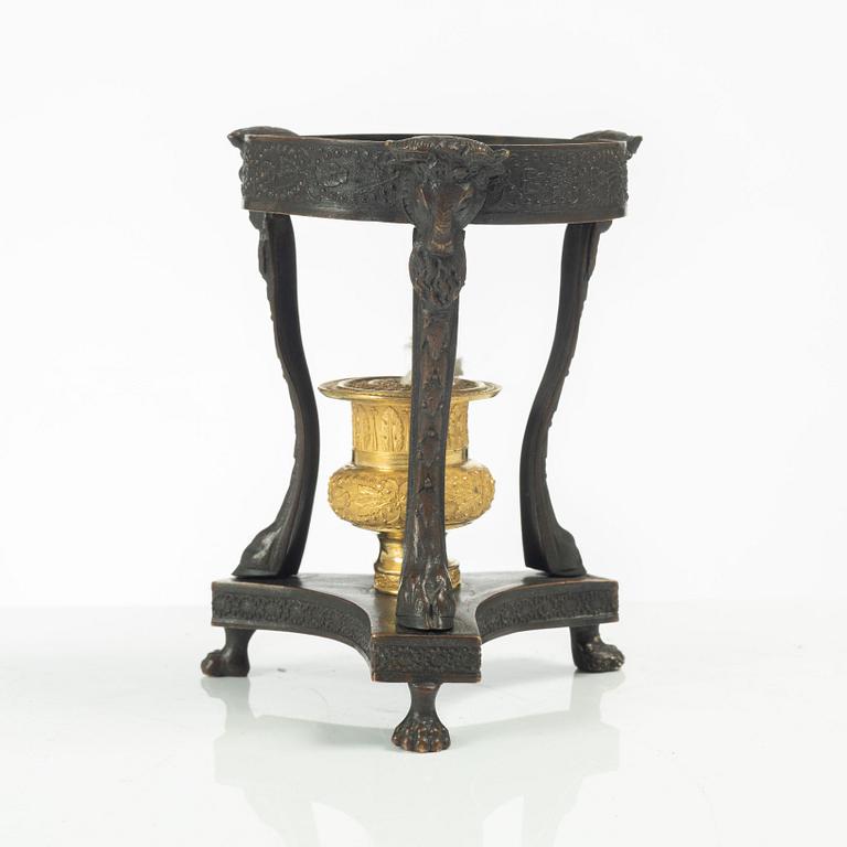 A French Empire ormolu and patinated brûle-parfume, early 19th century.