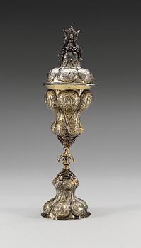 A RUSSIAN SILVER-GILT CUP AND COVER, unidentified makers mark, Moscow 1758.