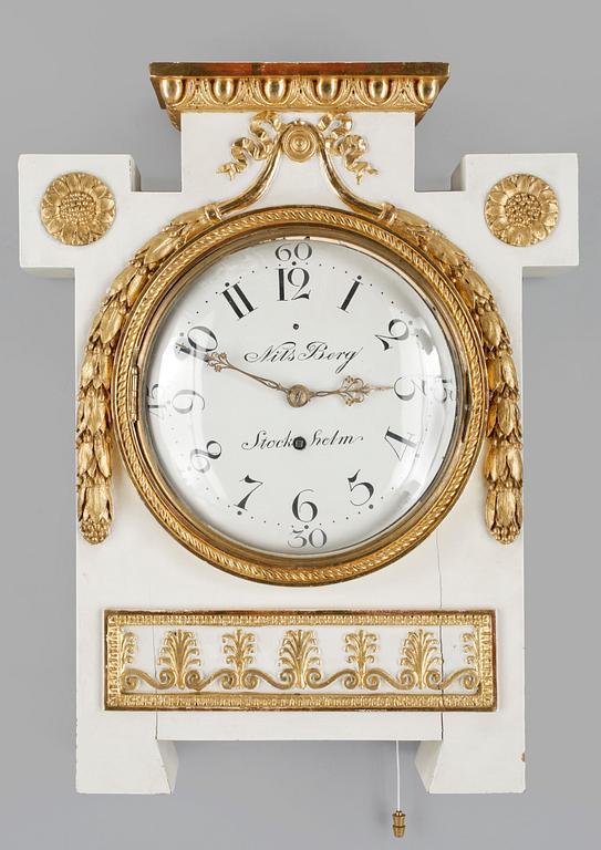 A Gustavian 18th century wall clock by N. Berg.
