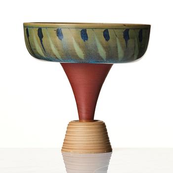 Wilhelm Kåge, skål på fot, "Farsta Spirea", stengods, Gustavsbergs studio, 1957.
