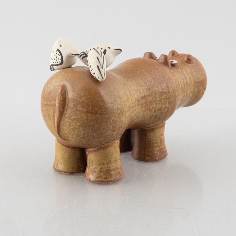 Lisa Larson, figurin, stengods, "Flodhäst med fåglar", Gustavsberg, 1966–1970.