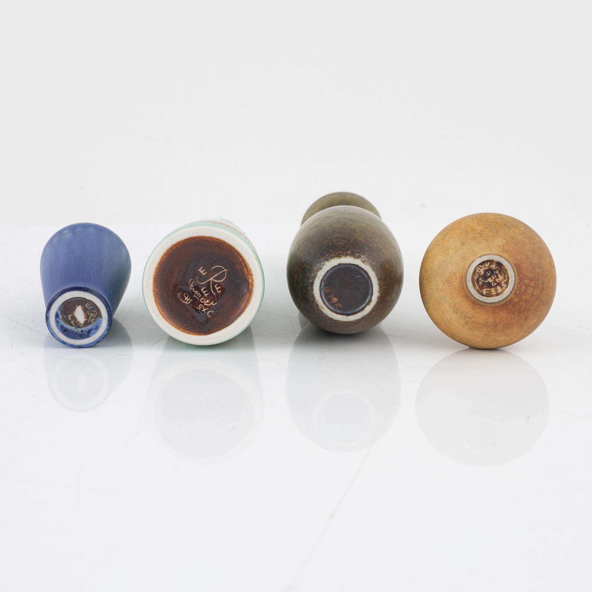 Miniatyrer, 8 st: Carl-Harry Stålhane, tre vaser samt en skål, Gunnar Nylund, tre vaser samt en skål, Rörstrand.