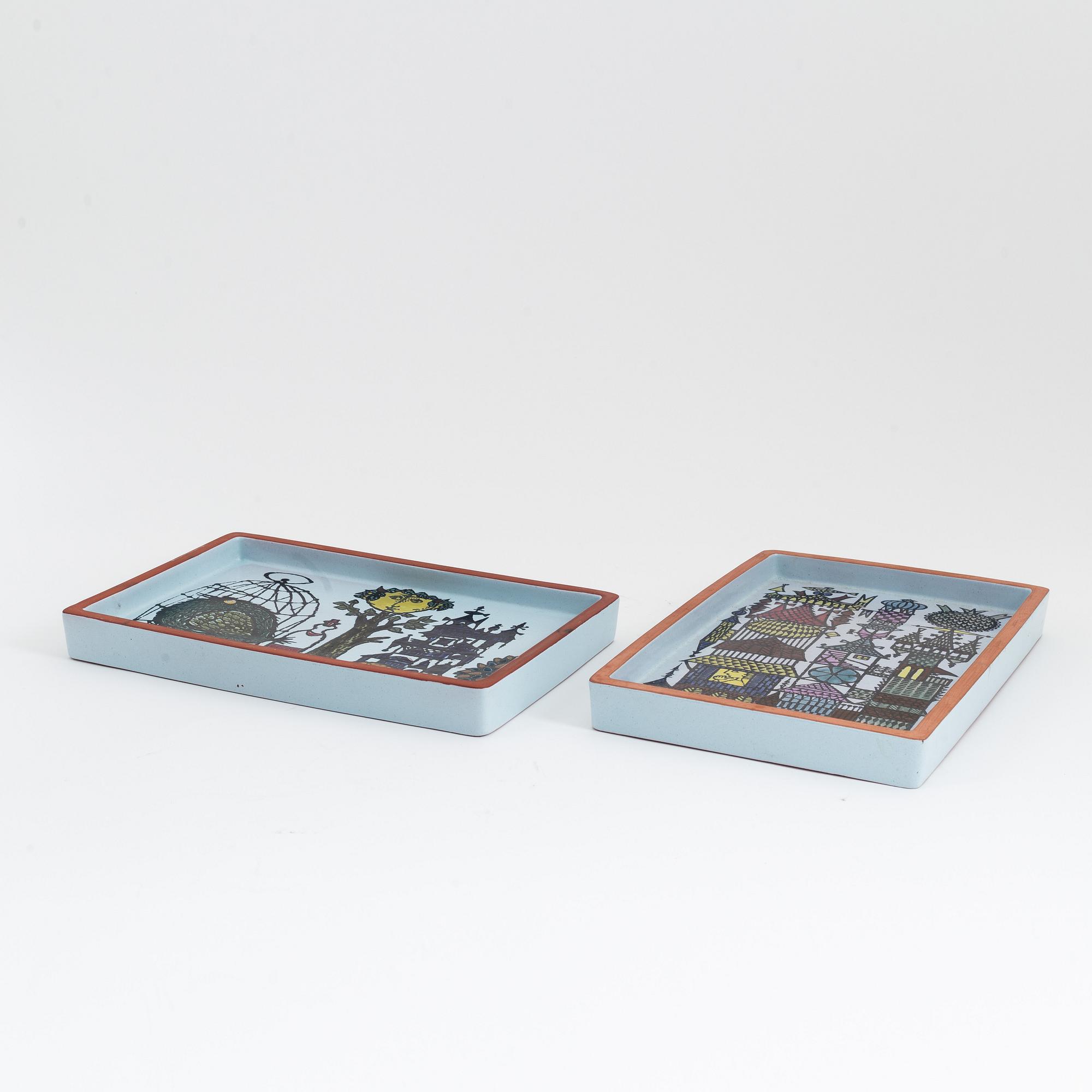 Stig Lindberg, two earthenware 'Karneval' dishes, Gustavsbergs studio.