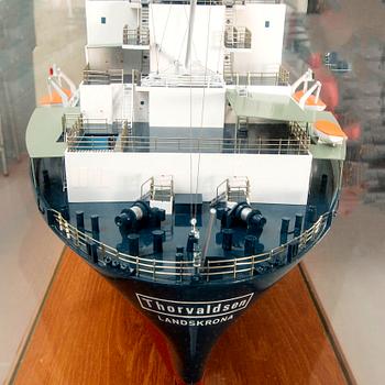 A ship model, M/S Thorvaldsen, launched 1974.