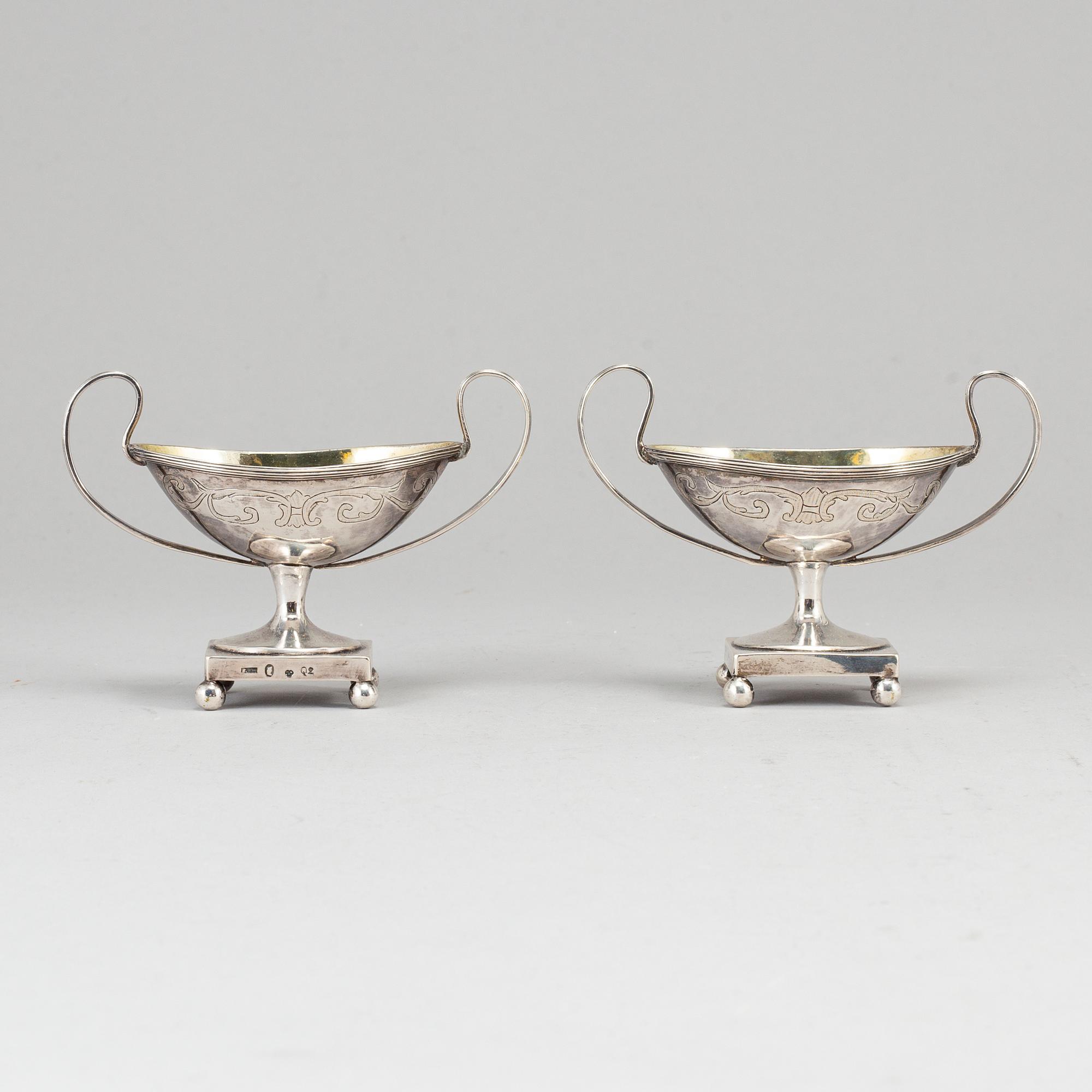 A pair of Swedish 18th century parcel-gilt silver salt-cellars, mark of JF Wildt, Stockholm 1798.