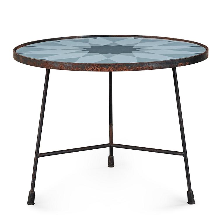 Kerstin Hörlin-Holmquist, an enamelled top table on an iron base, Nordiska Kompaniet, Sweden 1950's.