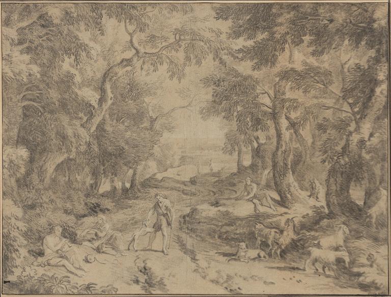 Jan Joost van Cossiau, Pastoalt landskap med vilande herdar.