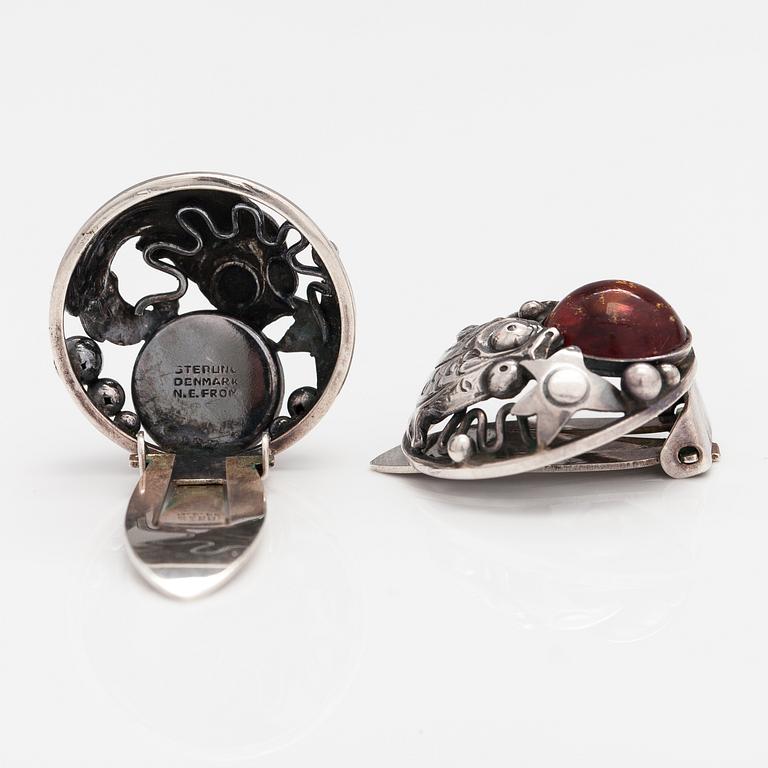 Örhängen, sterlingsilver, bärnsten. N E From, Danmark.