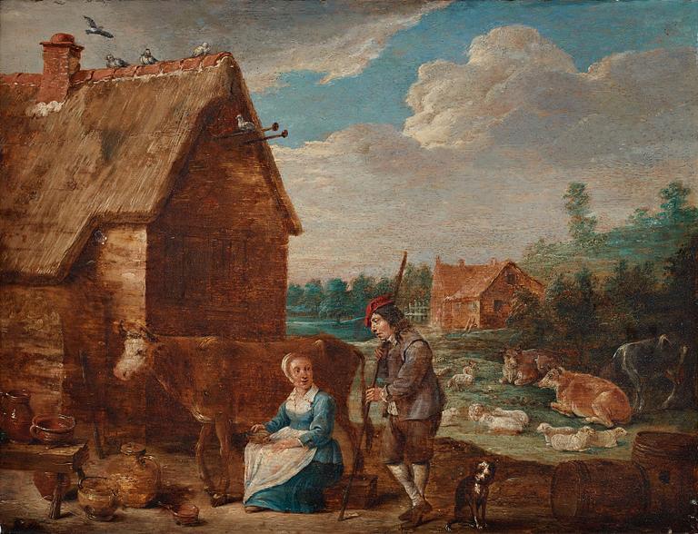 ABRAHAM TENIERS, hans krets, olja på pannå, signerad A. Teniers p.