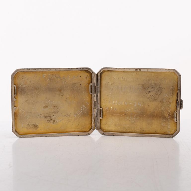 Seven silver boxes and cigarette cases, including with mark of Carl Fredrik Hultbom, Stockholm 1841.