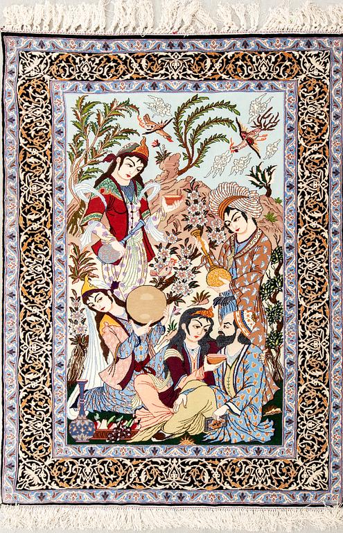 Isfahan rug, figural semi-antique, approx. 160x106 cm.