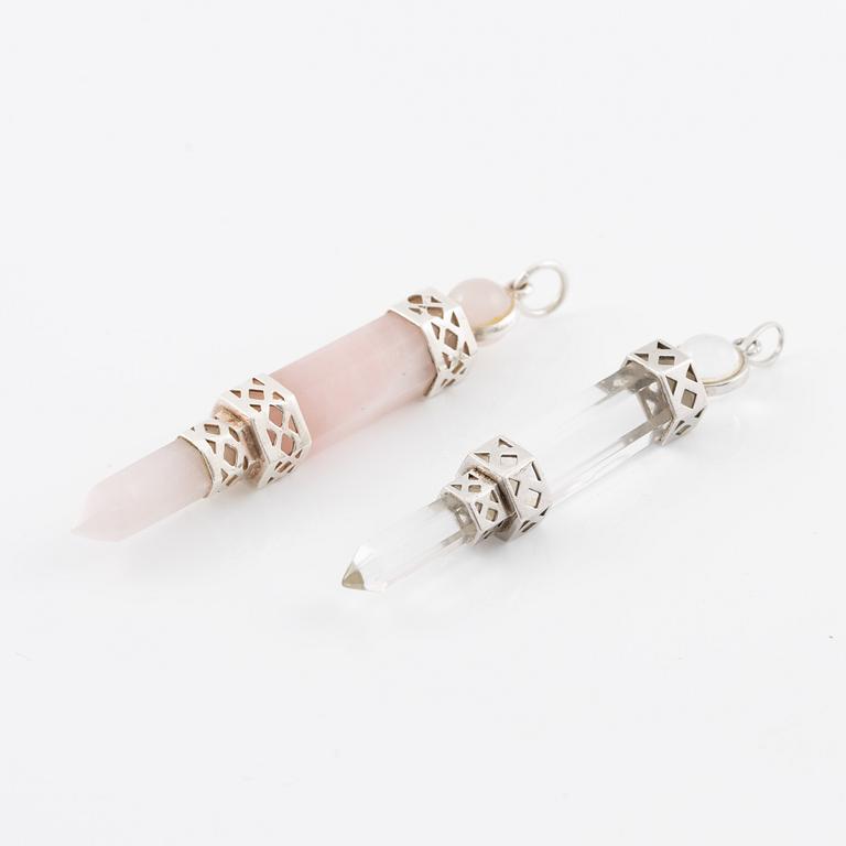 Earrings, 2 pcs, silver with rock crystal and rose quartz.
