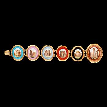 1135. A gold and Roman micromosaik bracelet, c. 1860's.