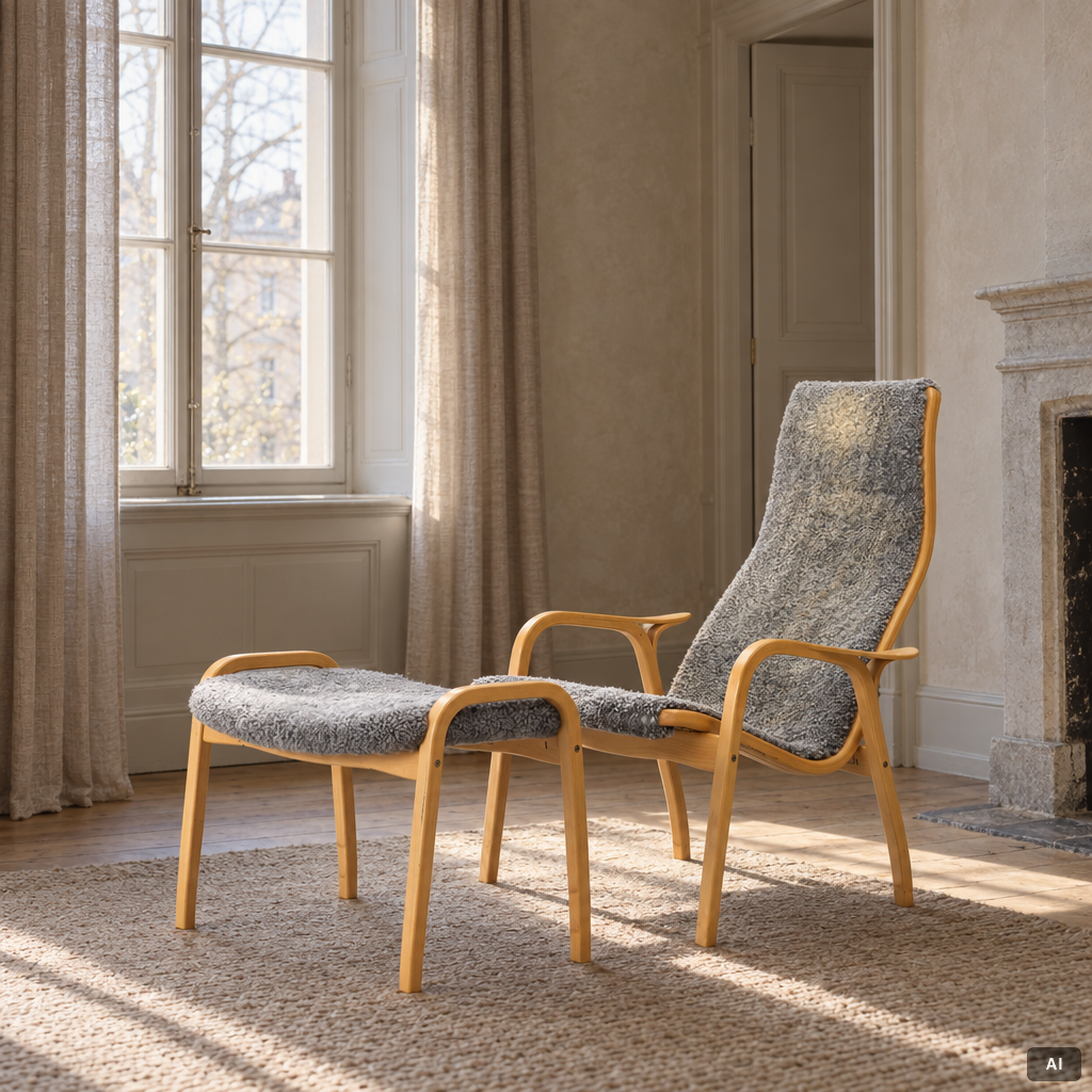 Yngve Ekström, Armchair with footstool, “Lamino”, Swedese, second half of the 20th century.