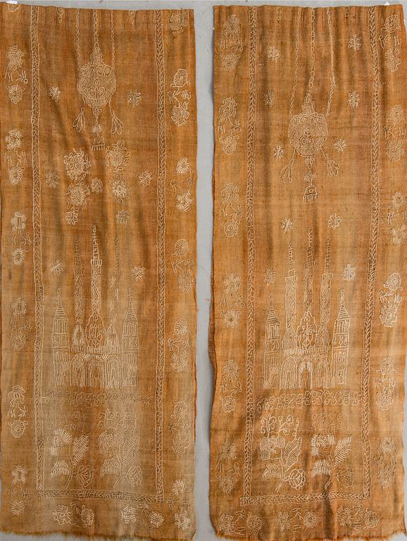 DRAPERI, 2 delar, Indien, 1800-tal. Ca 203 x 85 cm/st.
