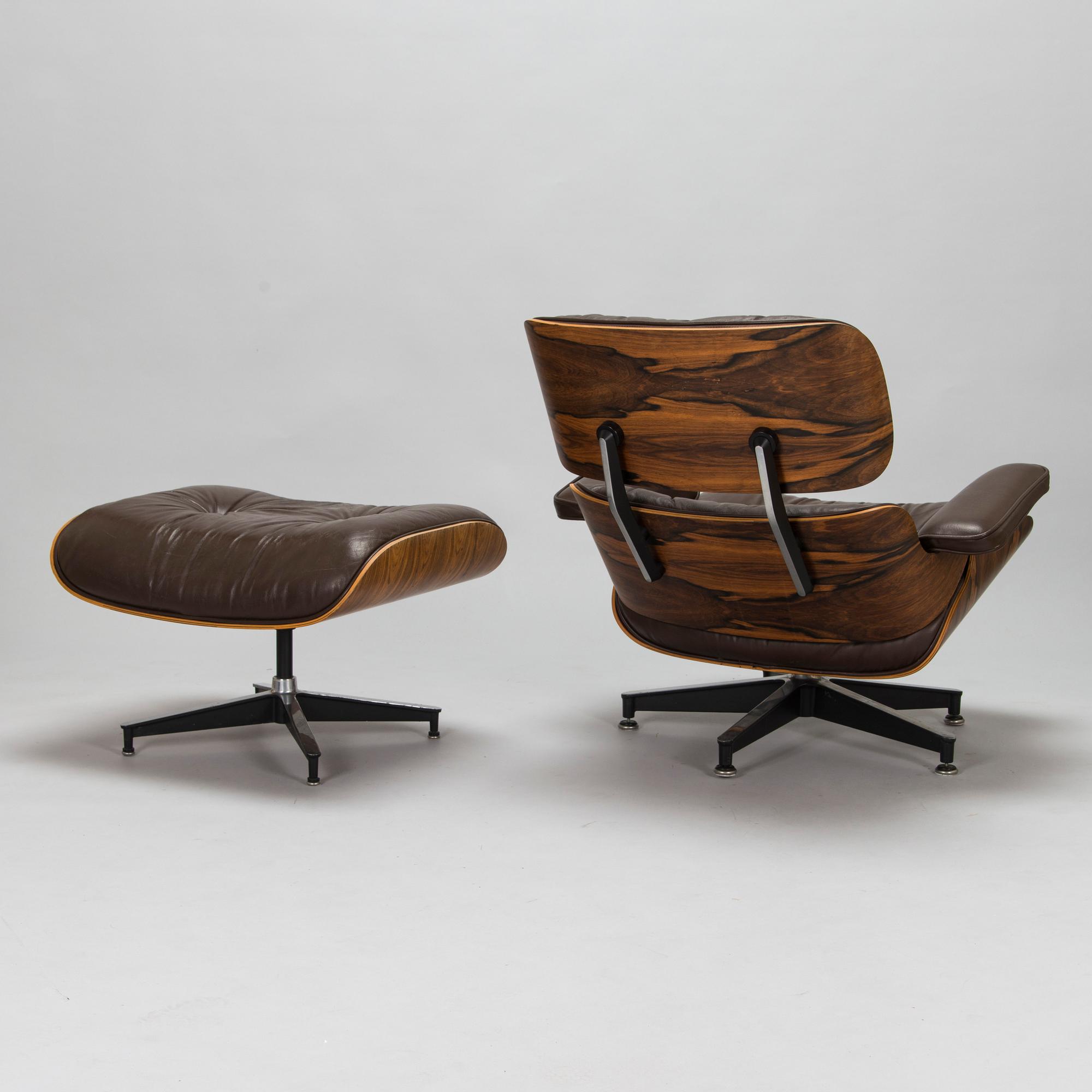 Charles ja Ray Eames, nojatuoli ja rahi, "Lounge chair" Herman Miller 1970-luku.