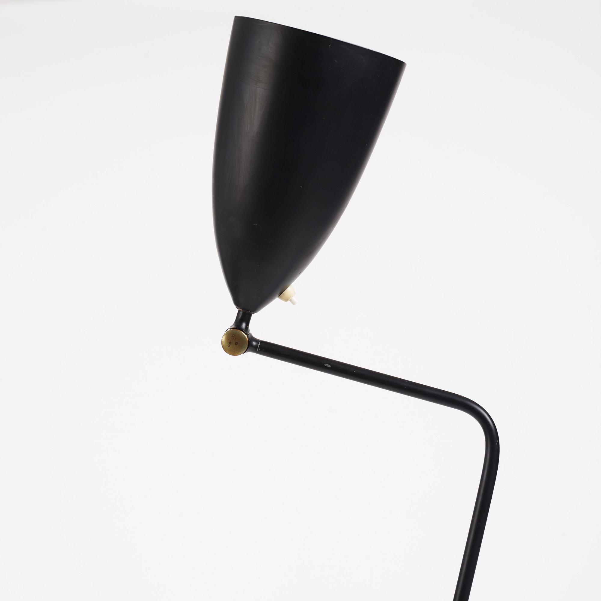Greta Magnusson Grossman, a black lacquered 'G-33' / Grasshopper floor light, Bergboms, Malmö, Sweden 1950s.