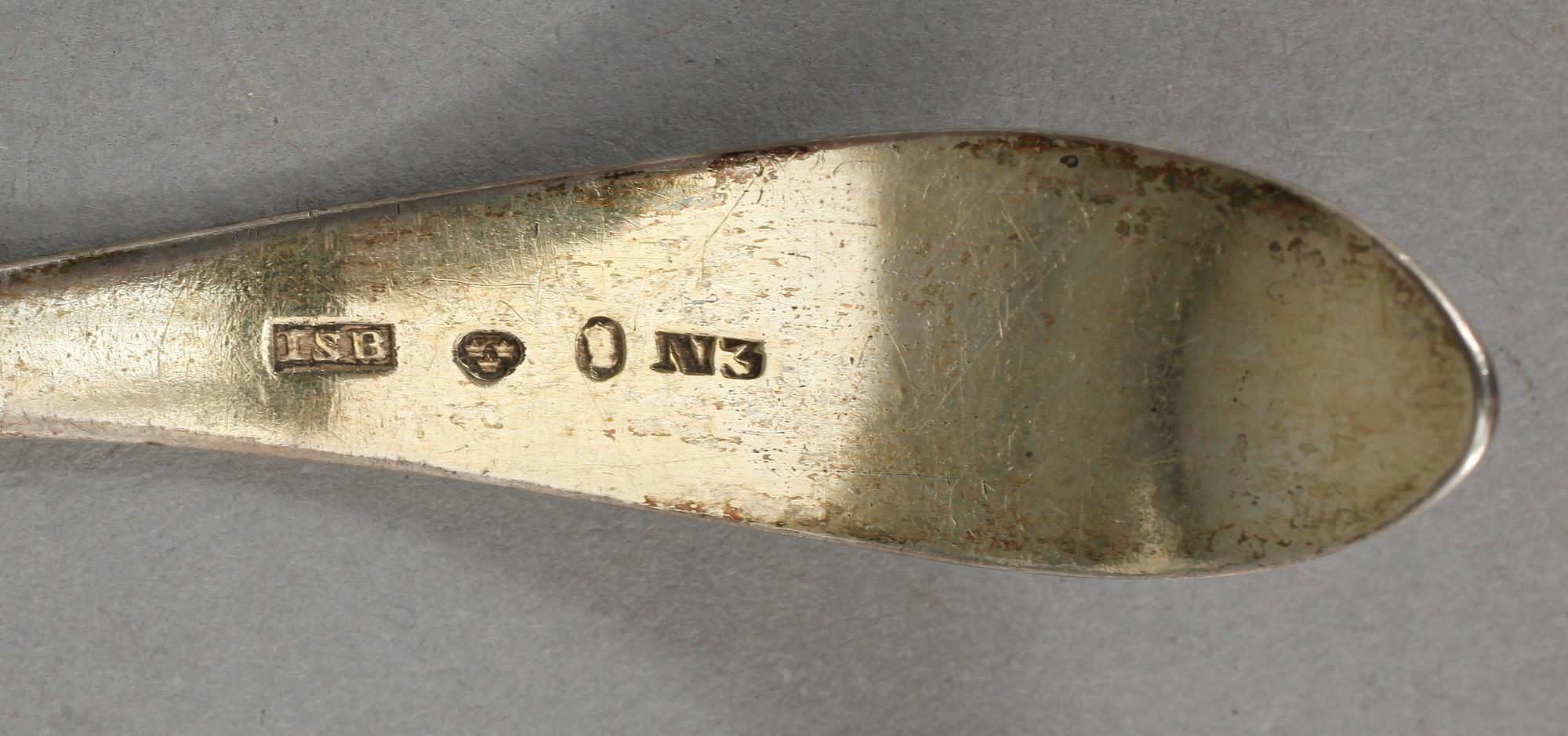 PARTI BESTICK, 4 st, Silver, bl a 1819, 62 gram (inkl. ett trä skaft).