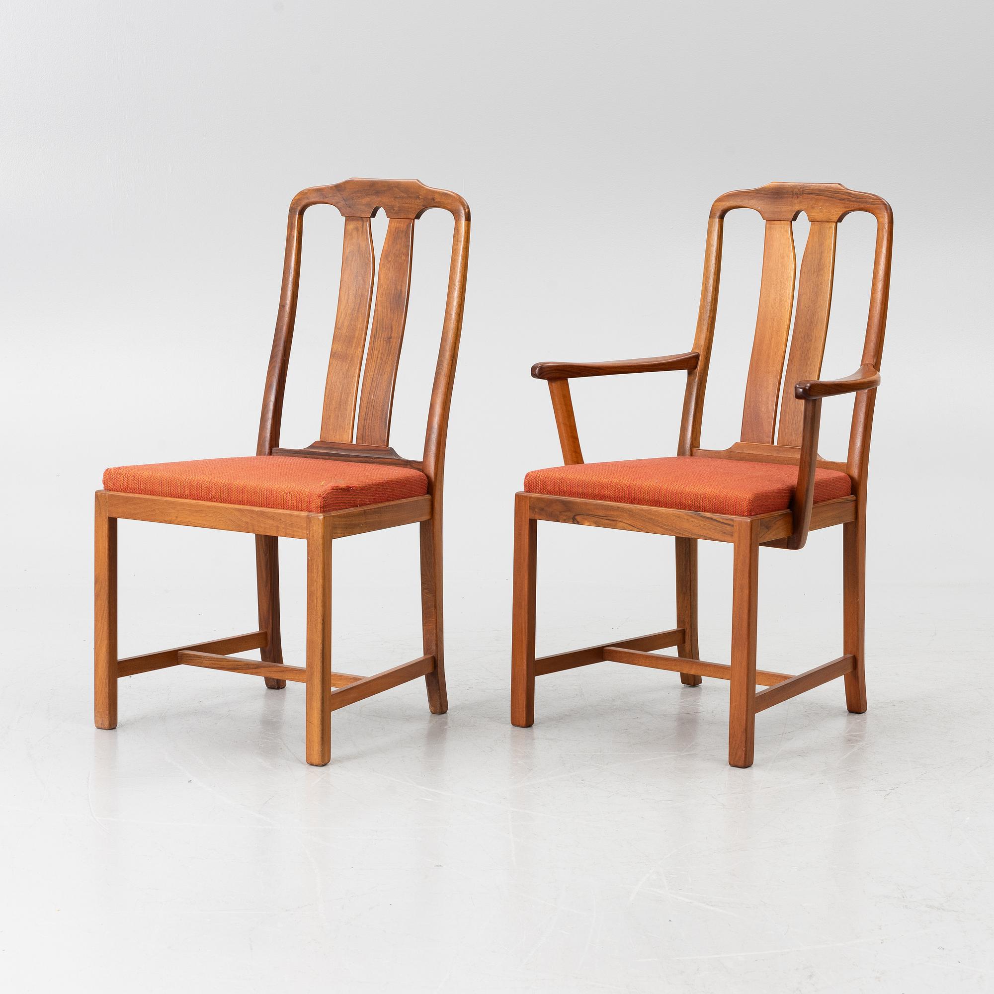 Carl Malmsten, Dining table with 2 armchairs and 6 chairs, 'Ambassador', Åfors Möbelfabrik, second half of the 20th century.