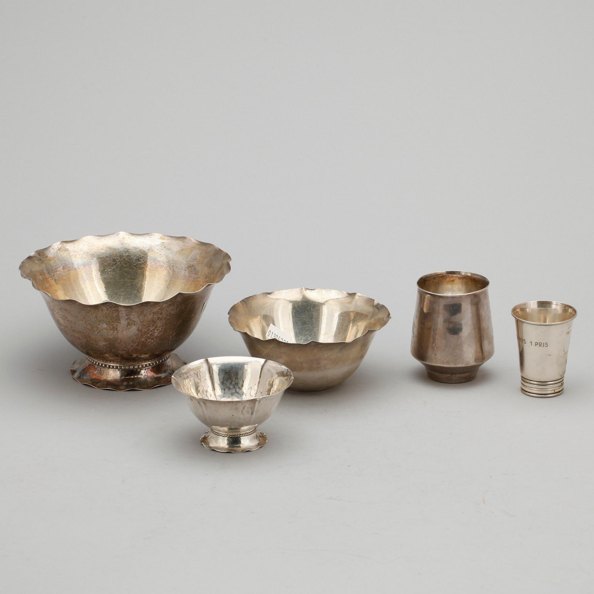 PARTI SILVER, 5 delar. Bl a Rey Urban, Stockholm 1960. Totalt ca 390 g.