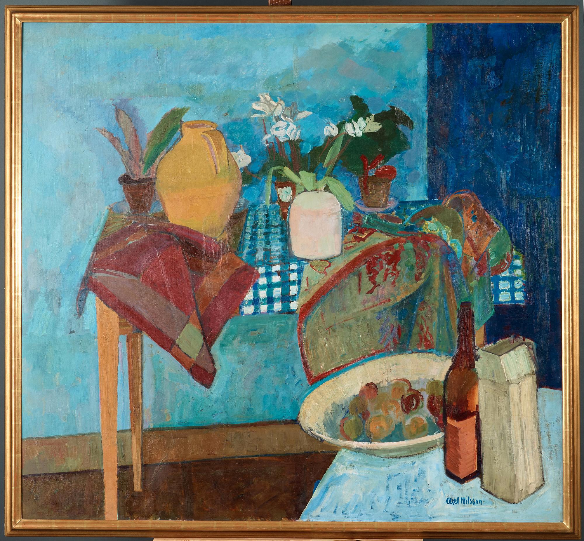 Axel Nilsson, "Stilleben med blå variationer" (Still life with blue variations).