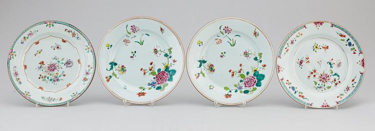 A group of 11 famille rose plates, Qing dynasty, Qianlong (1736-95).