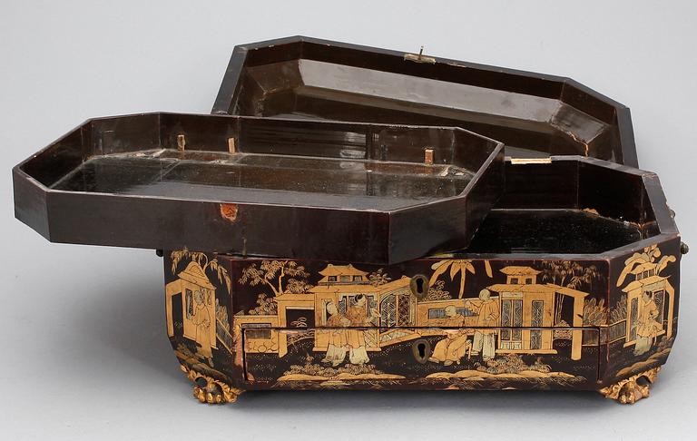 SCHATULL, lackerat trä. Qing dynastin, 1800-tal.