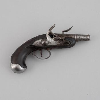 A 18th Century flintlock pistol.