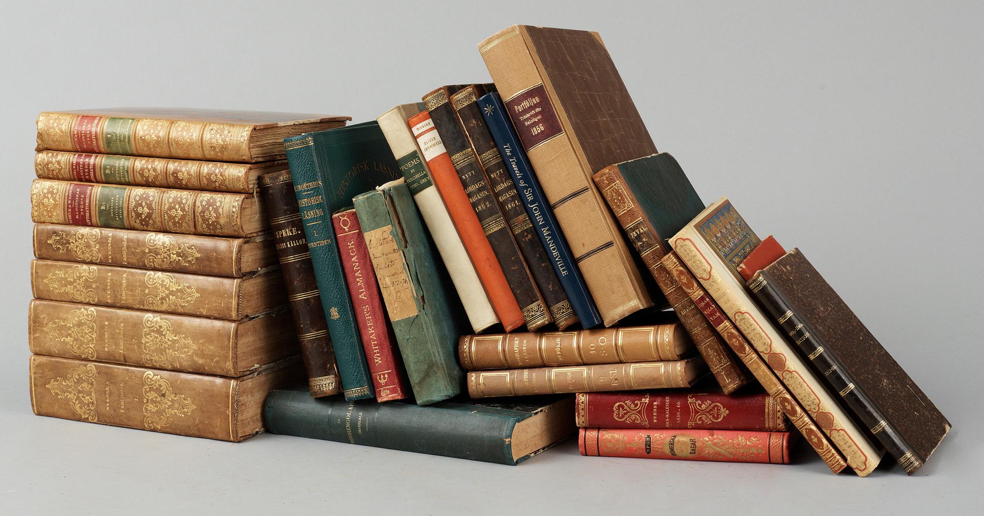 BOKPARTI VARIA, 26 vol, bla "Upsala universitets catalog 1855" med stämpel HKH Prins August.