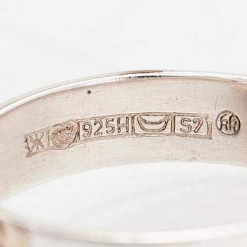 A set of silver "Halikko treasure" necklace, bracelet, ring and earrings. Kalevala Koru, Helsinki 1965-1972.