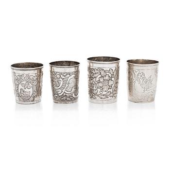 Four Russian silver beakers, Moscow, mid-18th century to 1775.