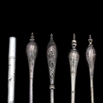 VIRKNÅLAR, ca35st, silver och nysilver, enstaka i ben. 1800-tal.