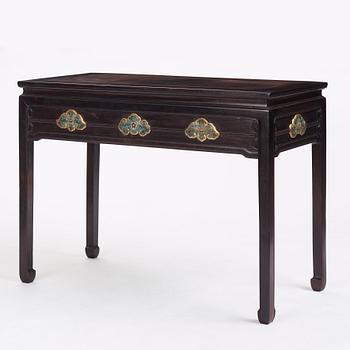 A Chinese zitan altar table with cloisonné placques, Qing dynasty, Qianlong period (1736-1795).