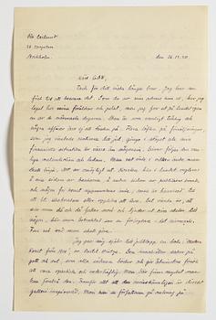 LETTER from Otto G. Carlsund to GAN (Gösta Adrian-Nilsson) in Lund, dated Stockholm 26.12.(19)30.