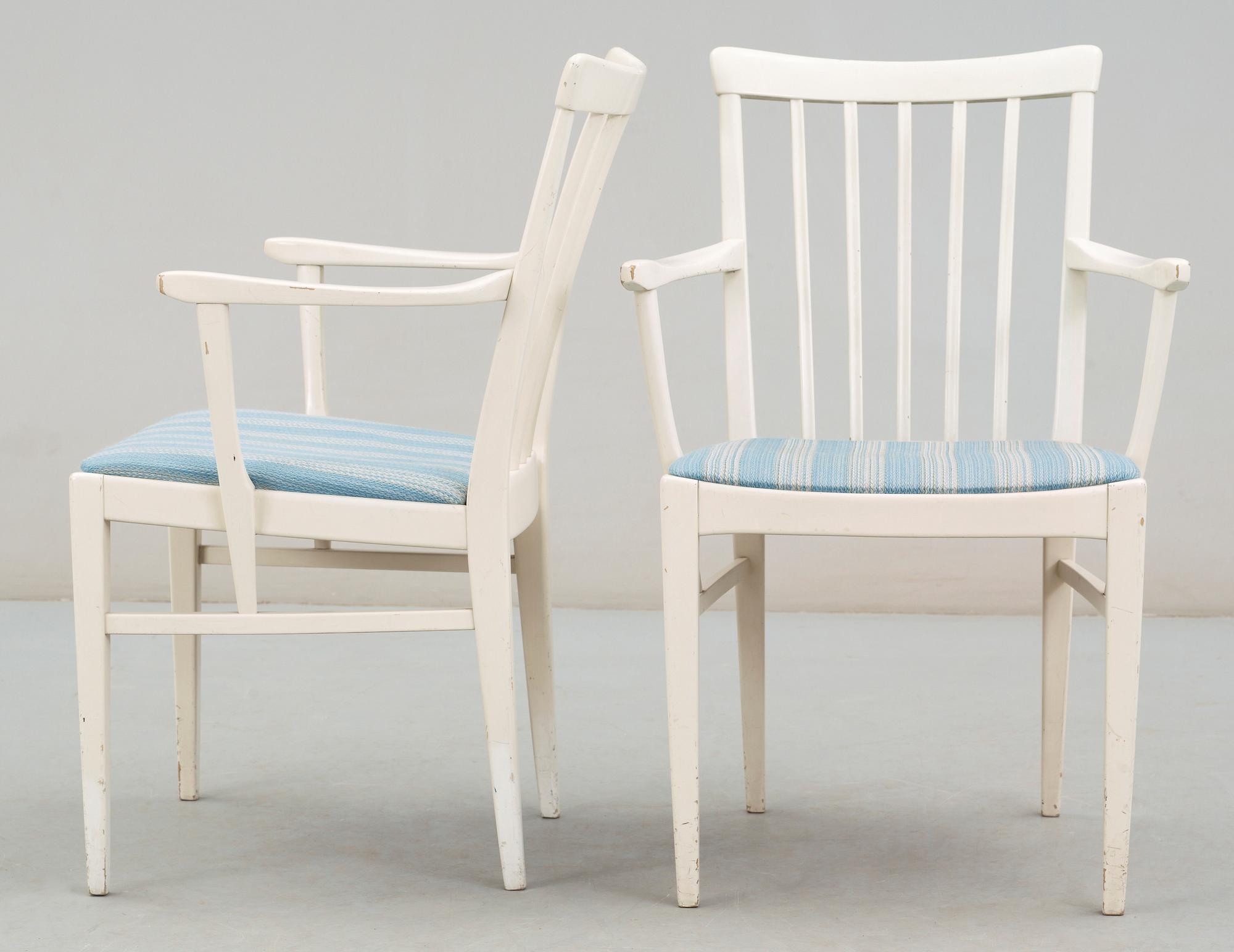 KARMSTOLAR, ett par, "Herrgården", Carl Malmsten, Bodafors, dat 1960 resp 1961.