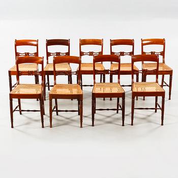 Nine chairs, made by Nils Tohrsson in Lindome (1779 - 1848) in the first half of the 19th century.