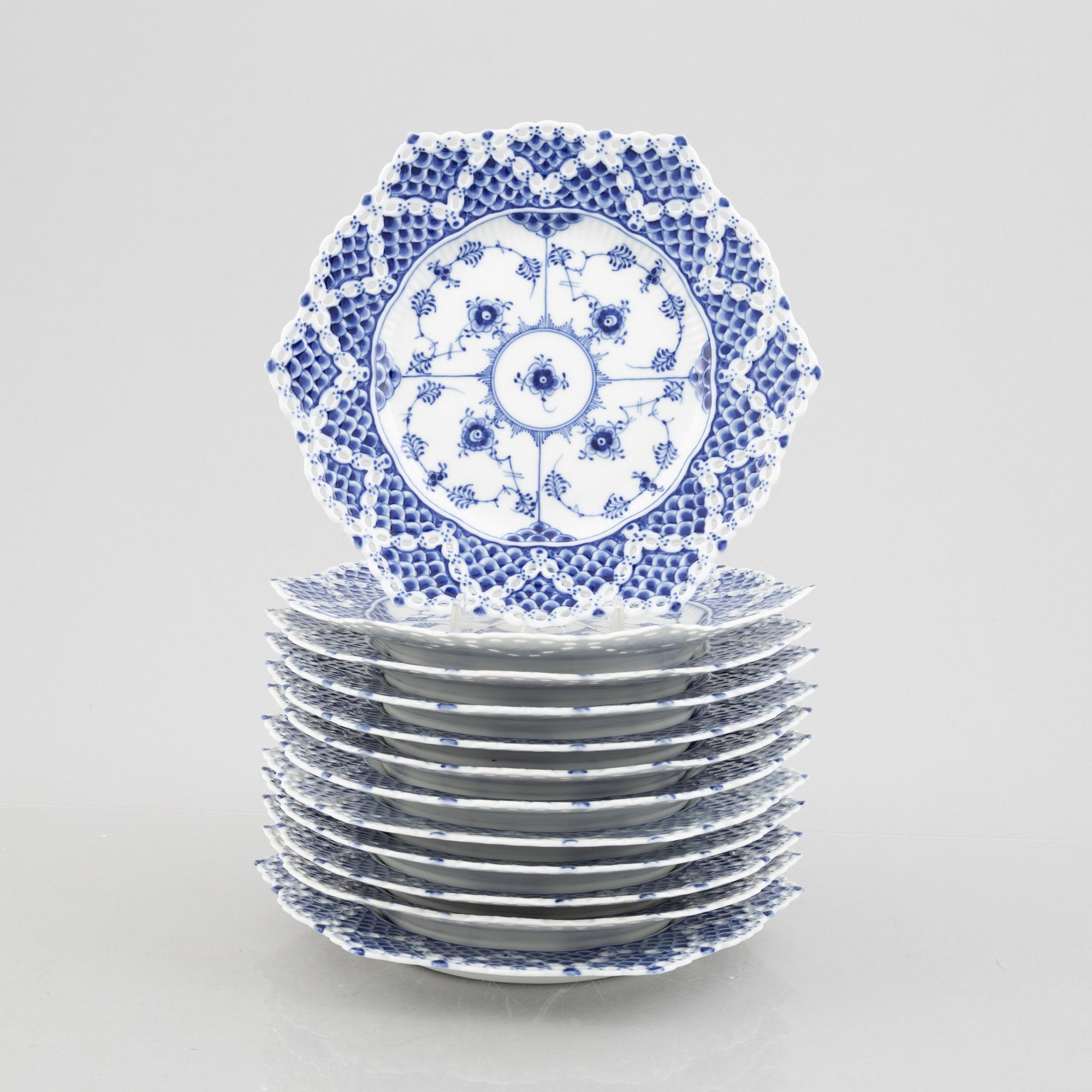 Royal Copenhagen, twelve sideplates, 1'Musselmalet Full Lace', Denmark, 1964-73.